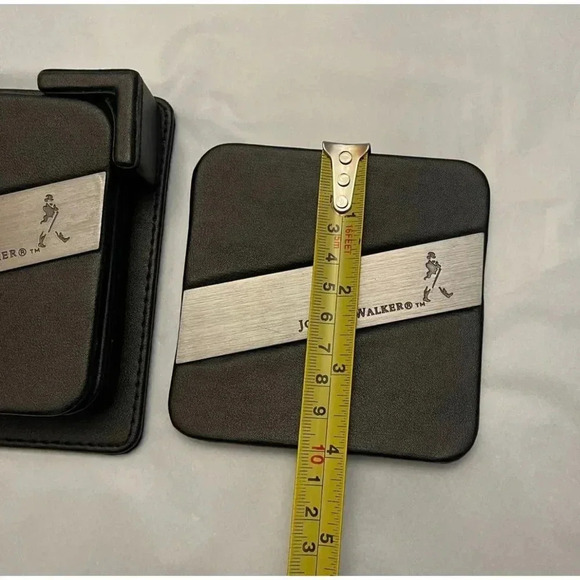 Set of 4 Johnnie Walker Leather Coaster Black Silver Band 10x10 - Picture 4 of 7